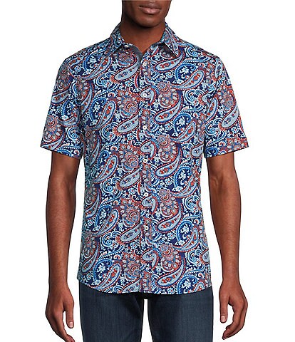 Cremieux Jeans Big & Tall Paisley Stretch Short Sleeve Point Collar Woven Shirt