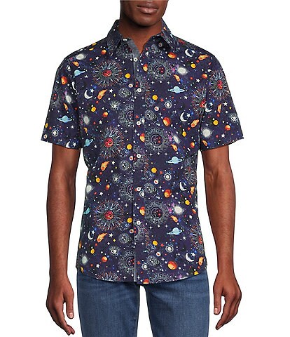 Cremieux Jeans Big & Tall Planet Print Stretch Short Sleeve Woven Shirt