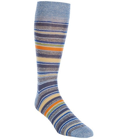 Cremieux Linen-Blend Stripe Heel/Toe Crew Dress Socks