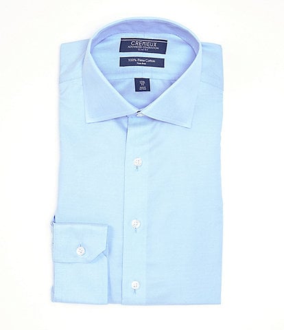 Cremieux Non-Iron Slim-Fit Spread Collar Blue Textured Dobby Dress Shirt