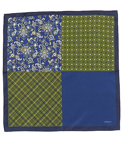 Cremieux Paisley Plaid 4-Square Silk Pocket Square