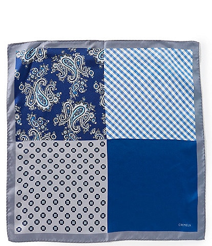 Cremieux Pine Mini Medallions 4 Square Silk Pocket Square