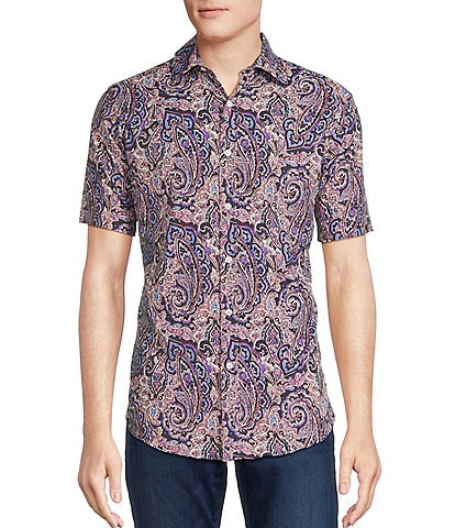 Cremieux Premium Denim Big & Tall Paisley Print Short Sleeve Woven Shirt