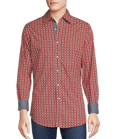 Cremieux Big & Tall Premium Denim  Stretch Geo Print Long Sleeve Woven Shirt