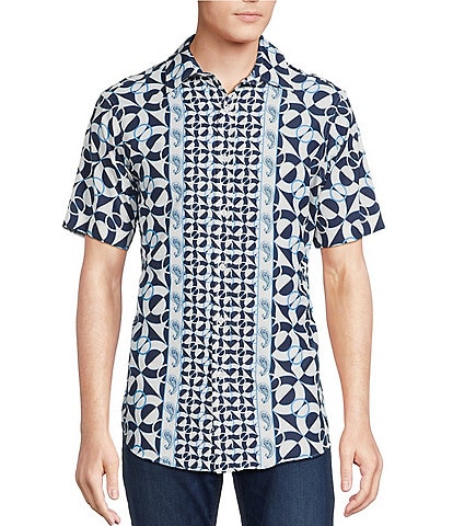 Cremieux Premium Denim Color Block Print Short Sleeve Woven Shirt