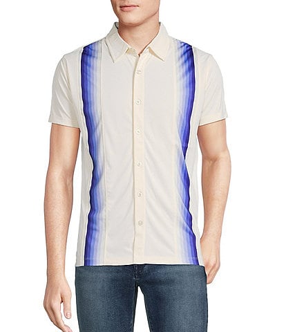 Cremieux Premium Denim Stripe Detailed Coat Front Knit Shirt
