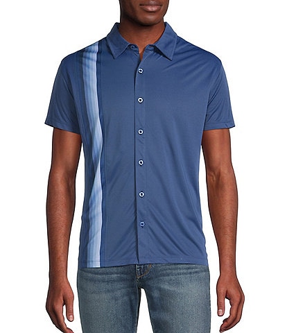 Cremieux Premium Denim Stripe Detailed Coat Front Knit Shirt