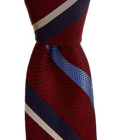 Cremieux River Stripe 3 3/8#double; Woven Silk Tie