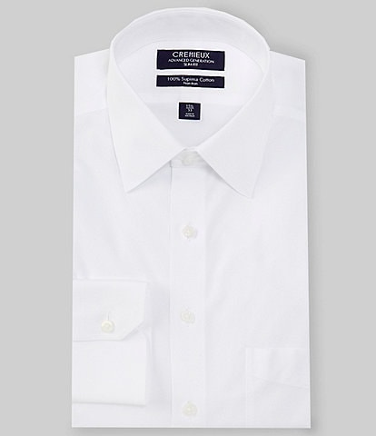 Cremieux Slim Fit Non-Iron Point Collar Mitered Cuff Solid Pinpoint Dress Shirt