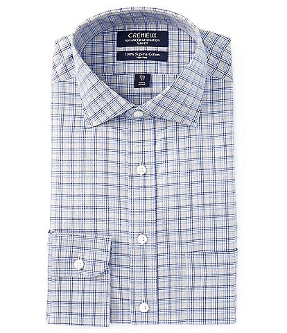 Cremieux Slim Fit Non-Iron Spread Collar Checked Melange Twill Dress Shirt