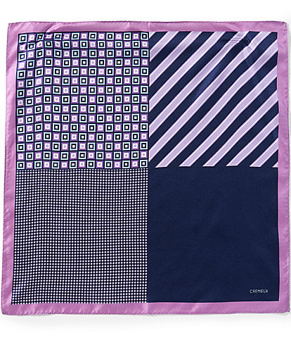 Cremieux Squares Stripes 4 Square Silk Pocket Square