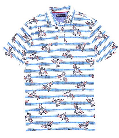 Cremieux Stripe Floral Print Short-Sleeve Polo Shirt