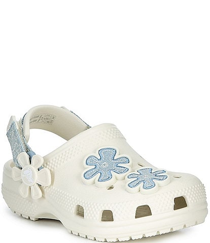 Crocs Girls' Classic Denim Flower Adjustable Backstrap Clogs (Infant)