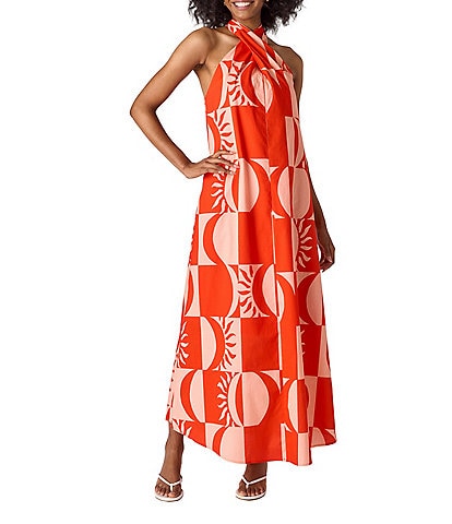 CROSBY by Mollie Burch Cleo Printed Crisscross Halter Neck Self Tie Sleeveless Maxi Dress