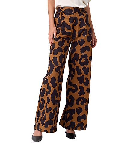 CROSBY by Mollie Burch Cora Faille Leopard Print High Rise Flat Front Wide Leg Full Length Trouser