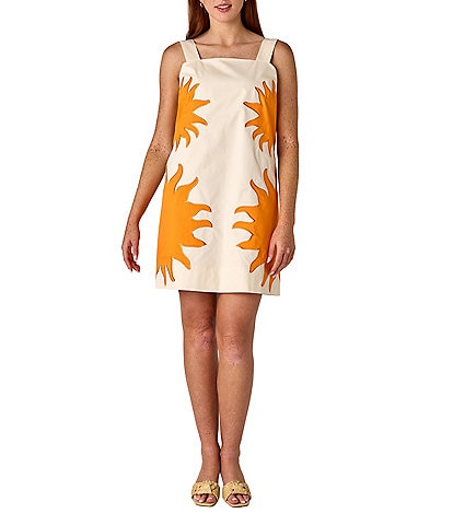 CROSBY by Mollie Burch Warren Sunburst Printed Square Neck Sleeveless Shift Dress