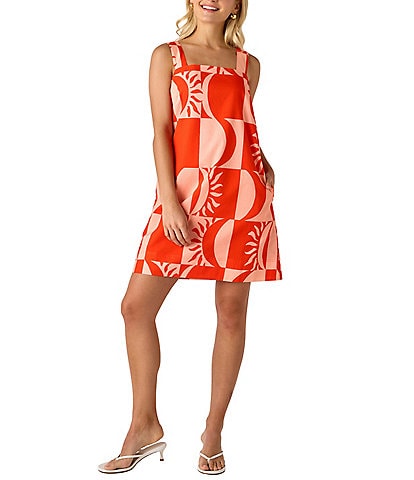 CROSBY by Mollie Burch Warren Sunny Printed Square Neck Sleeveless Shift Dress