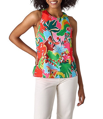 CROSBY by Mollie Burch Wynne Tropical Printed Crew Neck Racerback Tank