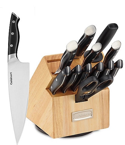Cuisinart® Nitrogen Triple Rivet 15-Piece Cutlery Set and Rotating Wood Block with Cook Book Holder