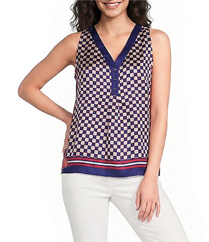 Current Air Coordinating Checker Border Print V-Neck Sleeveless Top