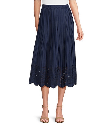Current Air Coordinating Pleated Eyelet Poplin Midi Skirt