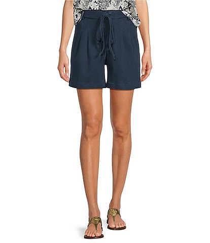 Current Air Cotton Blend Belted Tie Waist Pleated Shorts