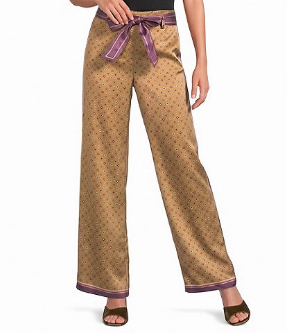 Current Air Satin Polka Dot Print Flat Front Wide Leg Ankle Length Pants