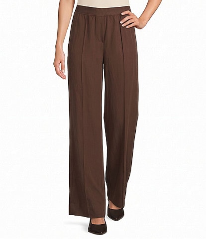 Current Air Twill Elasticized Waist Wide Leg Ankle Length Pull On Pants
