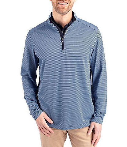 Cutter & Buck Big & Tall Virtue Micro Stripe Featherlight Pique Quarter Zip Pullover