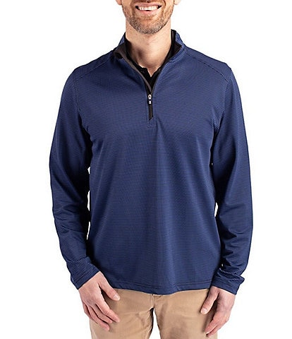 Cutter & Buck Big & Tall Virtue Micro Stripe Featherlight Pique Quarter Zip Pullover