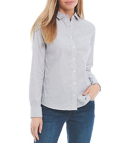 Cutter & Buck Point Collar Long Sleeve Stretch Oxford Stripe Dress Shirt