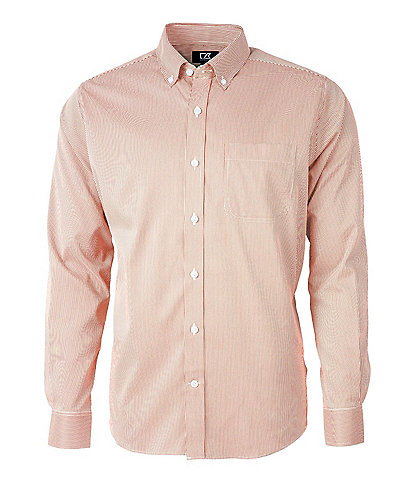 Cutter & Buck Versatech Pinstriped Long-Sleeve Button-Front Shirt