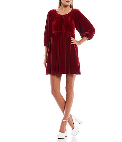 C&V 3/4 Sleeve Velvet Babydoll Dress