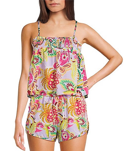 C&V Chelsea & Violet Floral Square Neck Sleeveless Smocked Coordinating Tank Top
