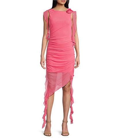 C&V Chelsea & Violet Long Sleeve Mesh Rosette Midi Dress