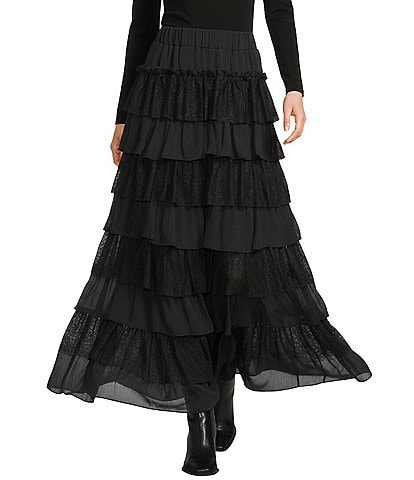 C&V Chelsea & Violet Multi-Layer Ruffle Tiered Maxi Skirt