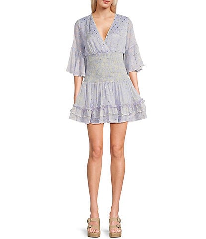 C&V Chelsea & Violet Printed Smocked Waist Mini Dress