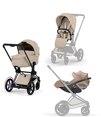 Cybex ePrim Stroller + Cloud T Infant Car Seat + PRIAM Fold Lux Carry Cot -Travel System Bundle
