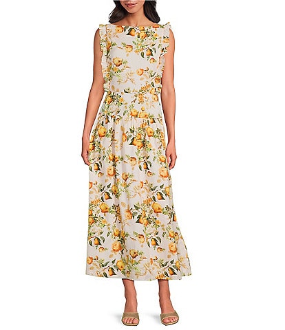 Damaris Bailey Aurora Boat Neck Sleeveless Floral A-Line Midi Dress