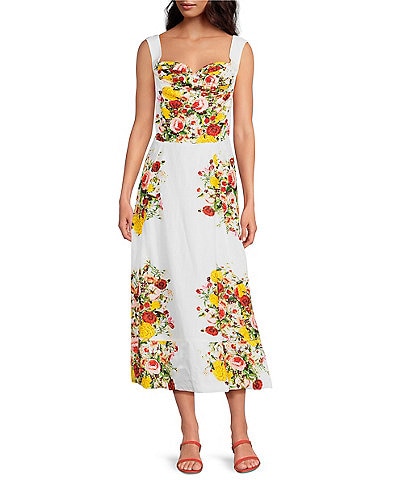 Damaris Bailey Maribel Floral Print Square Neck Sleeveless A-Line Midi Dress