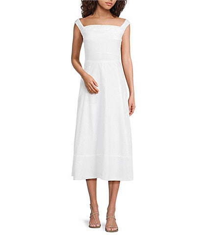 Damaris Bailey Maribel Linen Sweetheart Neckline Sleeveless A-Line Midi Dress