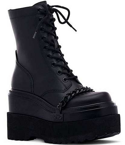 D'Amelio Footwear Camdon Leather Chain Strap Platform Combat Booties