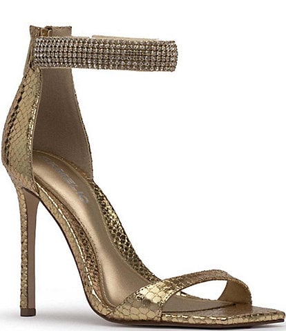 D'Amelio Footwear Havri Metallic Crackle Rhinestone Ankle Strap Dress Sandals