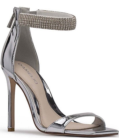 D'Amelio Footwear Havri Metallic Rhinestone Ankle Strap Dress Sandals