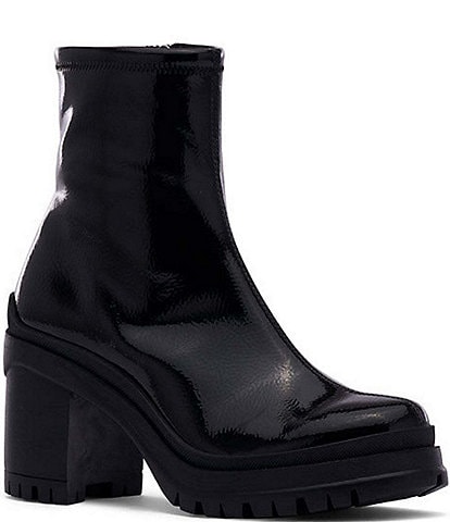 D'Amelio Footwear Helenna Stretch Patent Lugged Platform Block Heel Booties