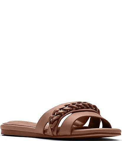 D'Amelio Footwear Kieryn Leather Monochromatic Chain Slide Sandals