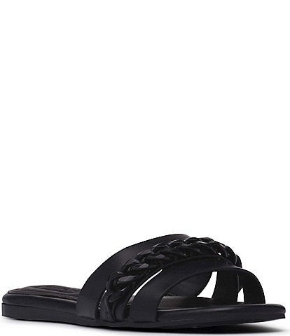 D'Amelio Footwear Kieryn Leather Monochromatic Chain Slide Sandals