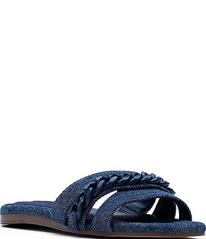 D'Amelio Footwear Kieryn Denim Chain Detail Flat Sandals