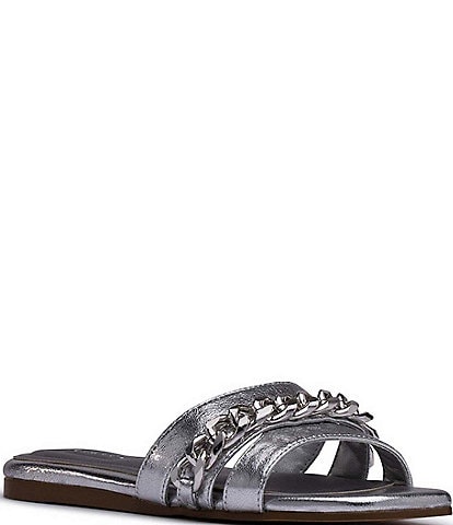 D'Amelio Footwear Kieryn Metallic Chain Detail Flat Sandals