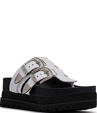 D'Amelio Footwear Nyra Western-Inspired Buckled Platform Thong Sandals
